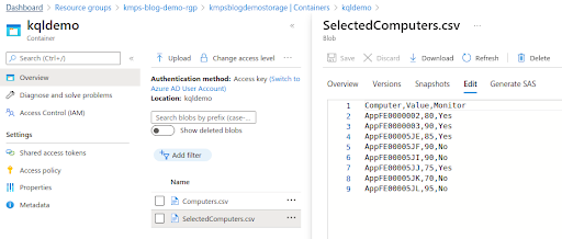 KQL Demo Azure Storage Blob Container